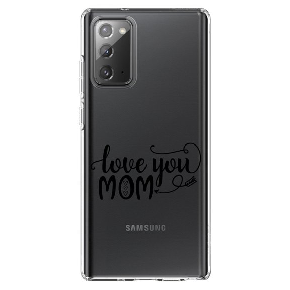DistinctInk Clear Shockproof Hybrid Case for Samsung Galaxy Note 20 (6.7" Screen) - TPU Bumper Acrylic Back Tempered Glass Screen Protector - Love You Mom - Hearts, Arrow