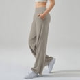 thumbnail image 4 of Straight Leg Leggings High Stretch Yoga Pants Women Soft High Waisted Casual Wide Leg Pants with Pockets Khaki 30", 4 of 5