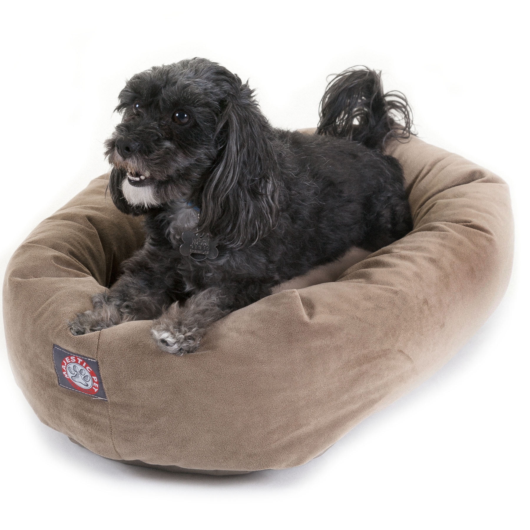 Majestic Pet Suede Bagel Pet Bed For Dogs, Stone, Small