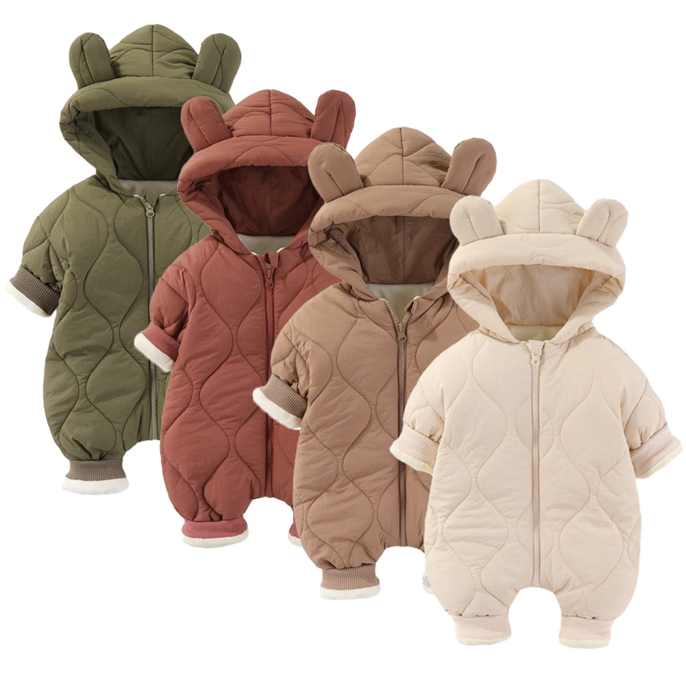 YTDSCS Baby Boys Girls Ears Hooded Bodysuit Infant Zipper Fleece Jumpsuit Newborn Long Sleeve Warm Onesies Fall Winter Cotton Clothes Outfit for 0-12 Months