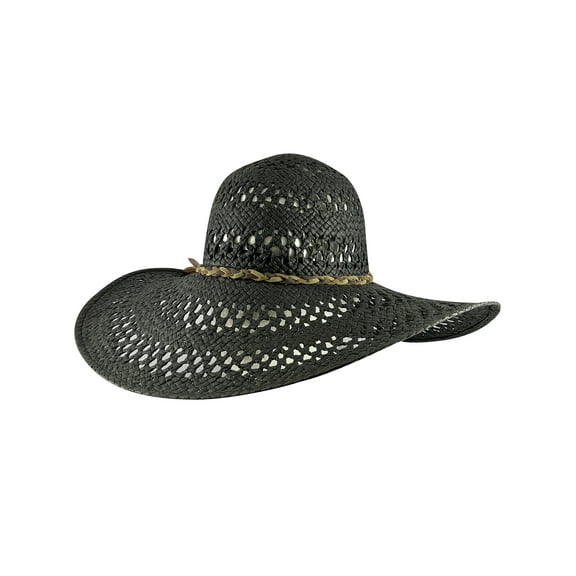 Top Headwear Wide Brim Fashion Straw Sun Hat - Black