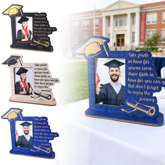 Gytml 2026 Graduation Wooden Photo Frame, Grad Cap Tabletop Picture Frame With Inspirational Quote For Gift & Display C-20x16.4cm