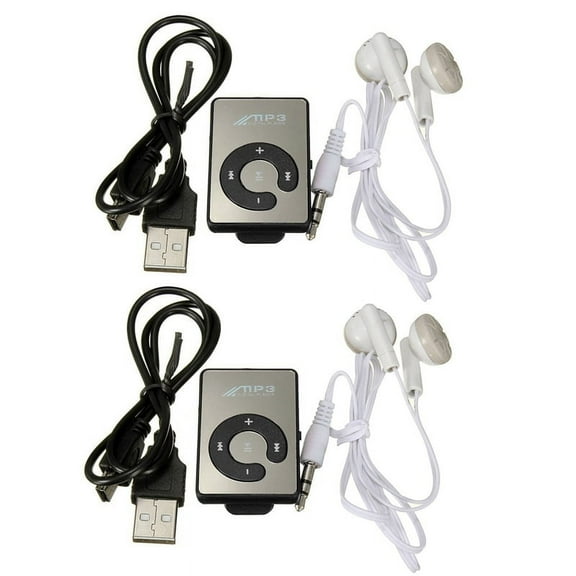 2X Mini Music MP3 Player with USB Cable with Headphones Black