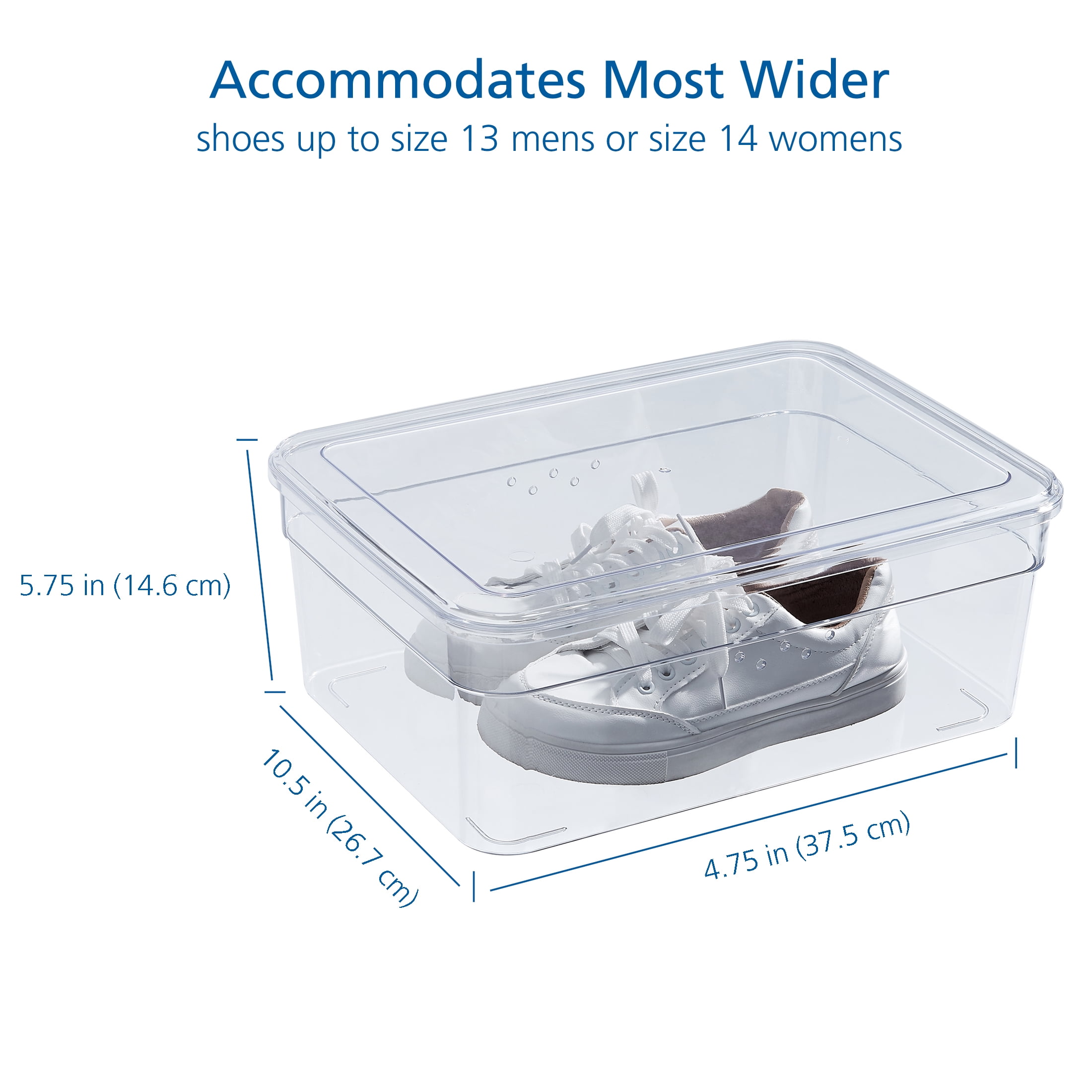 Mainstays Clear Glossy Plastic Extra Wide Closet Storage Shoe Organizer Shoe Box with Lid for Shoe Storage
