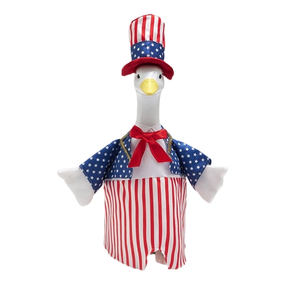 4th of July Patriotic Goose Outfit for 23‑inch Lawn Figurine,Star Striped Suit with Tall Top Hat,Independence Day Garden Porch Decor