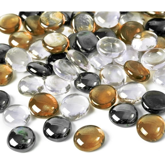 HUIANER Flat Glass Marbles for Vases Glass Gems Beads Pebbles Vase Filler 1 LB, Mixed Color Approx 100 PCS (Transparent, Amber, Black)