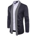 thumbnail image 1 of Men Houndstooth Mid-length Casual Knitting Turn Down Slim Fit Cardigan Jacket, 1 of 9