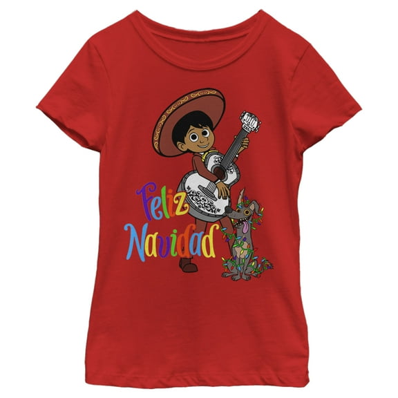 Girl's Coco Feliz Navidad  Graphic Tee Red Large