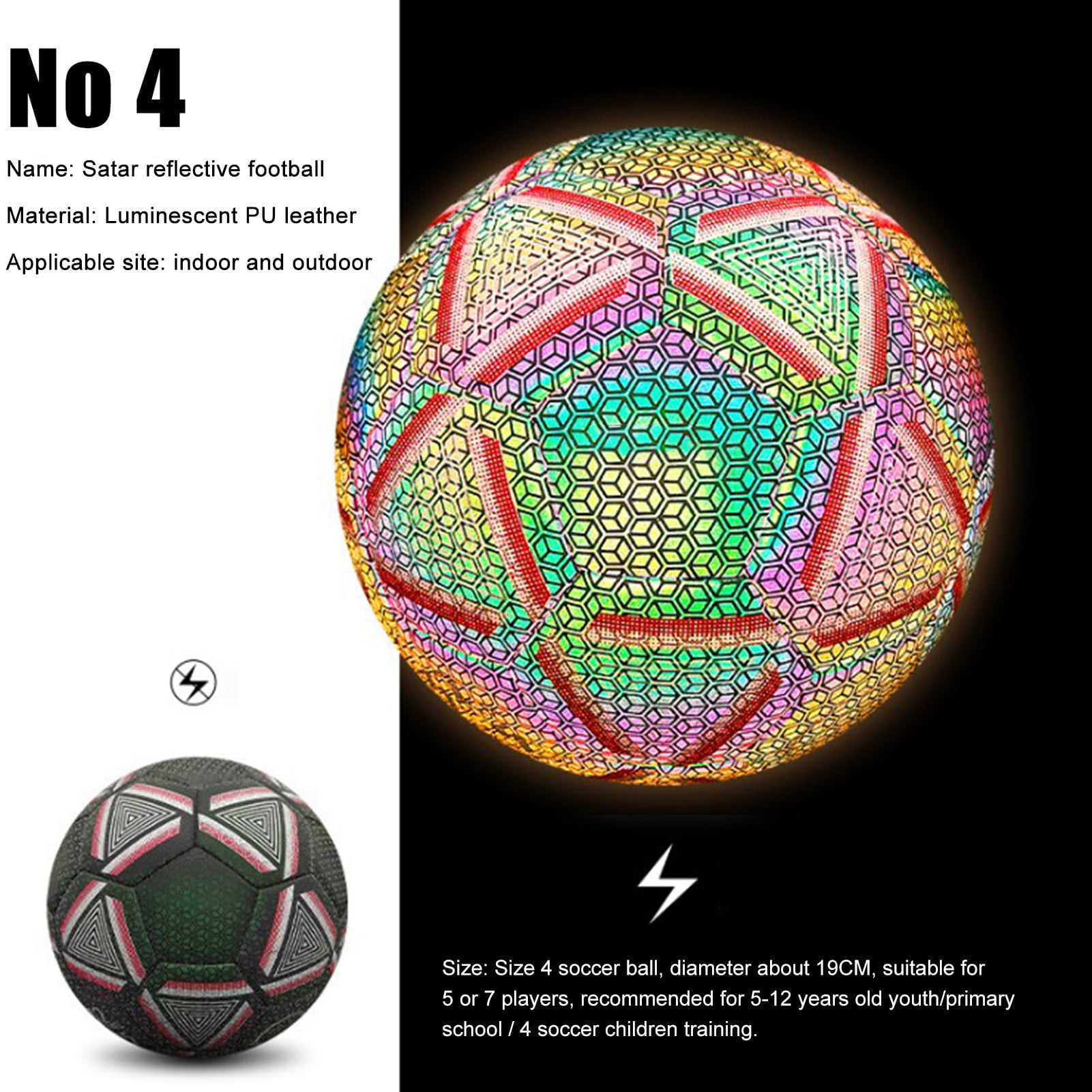 TAONMEISU Glow Soccer Ball - Size 4 Soccer Ball | Size 4/5 Soccer Ball Luminous  Football Light Up Football Holographic Glowing Reflective Light Up Night  Soccer Ball Game Lamp Toy for Kids - Walmart.com