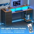 thumbnail image 3 of Satifur Gaming Desk with LED Lights & Power Outlets, 47" Computer Desk with 5 Fabric Drawers & Open Storage, Reversible Home Office Desk,Retro Brown, 3 of 10