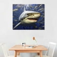 thumbnail image 2 of Acheng  Blue Ocean Wall Art Great White Shark Catching Fish Pictures Prints On Canvas Underwater Animal Painting Artwork Decor for Bathroom Bedroom Living Room Home Decoration 20x16in, 2 of 6