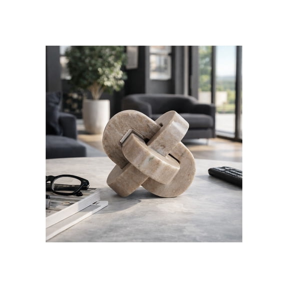 Onyx Marble Rounded Knot Sculpture for Home Decor - Accent Display for Bathroom, Office, Living Room, and Shelf Decor - Interlocking Form Ornament for Coffee Table and Mantel Decor - 5", Tan