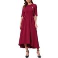 thumbnail image 2 of INSPIRE CHIC Women's Formal Dress Vintage Collared Half Sleeve Church Evening A-Line Dresses L Burgundy, 2 of 6