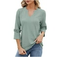 thumbnail image 1 of Bowake Summer Tunic Tops for Women V Neck 3/4 Sleeve Eyelet T-Shirts Casual Ruffle Solid Color Going out Dressy Blouse, 1 of 6