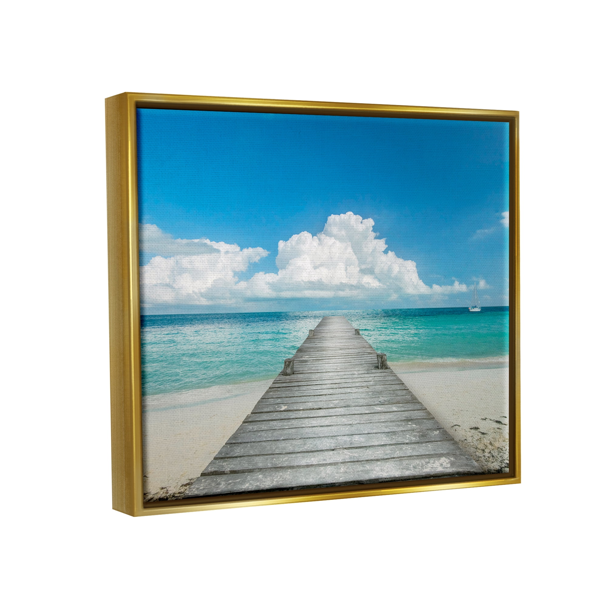 Stupell Industries Clear Blue Beach Sky Nature Photography Gold Floater Framed Canvas Art Print Wall Art, 21 x 17