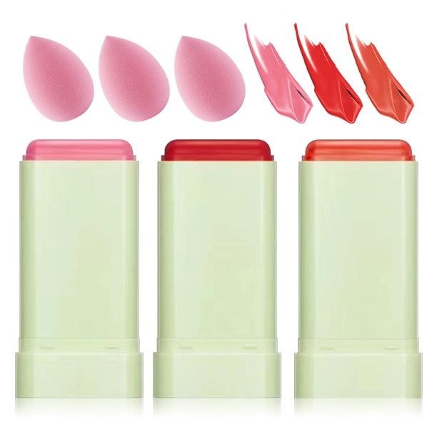 3 unidades de colorete en barra para mejillas, multiusos, sólido, mate, colorete en barra, crema para mejillas, ojos y labios, tinte, crema hidratante teñida, colorete natural mezclable para mejillas