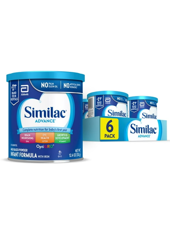 Similac Advance* Powder Baby Formula with Iron, DHA, Lutein, 12.4-oz Can, Pack of 6