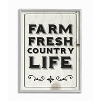 The Stupell Home Decor Black and White Farm Fresh Country Life Typography Gray Framed Texturized Art