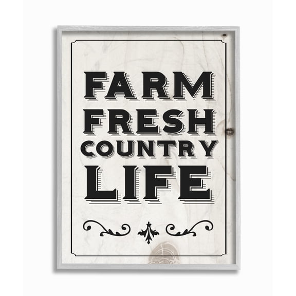 The Stupell Home Decor Black and White Farm Fresh Country Life Typography Gray Framed Texturized Art