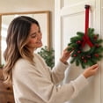 thumbnail image 4 of 2Pcs Christmas Wreath Door Hanger, 11.02 Inch Artificial Pine Wreath with Red Berries, Pinecones & Velvet Bow, Festive Hanging Wreath for Front Door Wall Closet Holiday Decor, 4 of 9