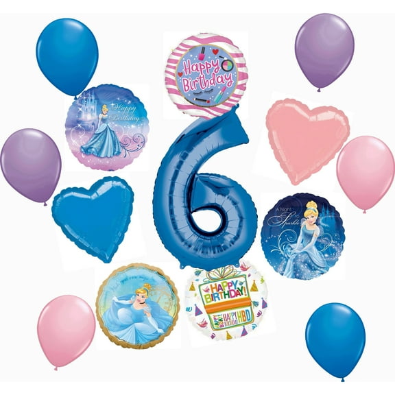 Cinderella Princess Party Supplies 6th Birthday Balloon Bouquet Decorations 14 piece kit
