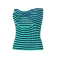 thumbnail image 3 of Qiylii Women Twist Knot Front Bandeau Striped Knit Tube Top Y2K Sexy Strapless Sleeveless Slim Fit Crop Tank Bustier, 3 of 9