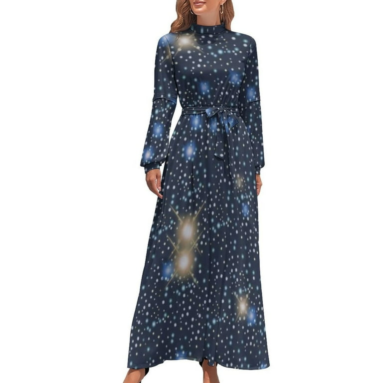 Dark Blue Galaxy Dress Vivid Sparkle Stars Elegant Maxi Dress Street Style  Beach Long Dresses High Waist Printed Clothing - Walmart.com