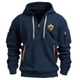 thumbnail image 2 of Jinhomg Men's Tactical Cargo Hoodie Big and Tall Comfy Quarter Zip Sweatshirts Casual Loose Multi-Pocket Athletic Hooded Pullover Todays Navy L, 2 of 4
