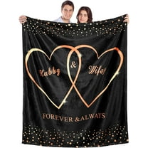 Hubby and Wifey Throw Blanket Valentine's Day Gifts for Couples Polyester Throw Blanket Wedding Gift for Newlywed Couples Wedding Engagement, 60" x 50"(Black, Romantic)