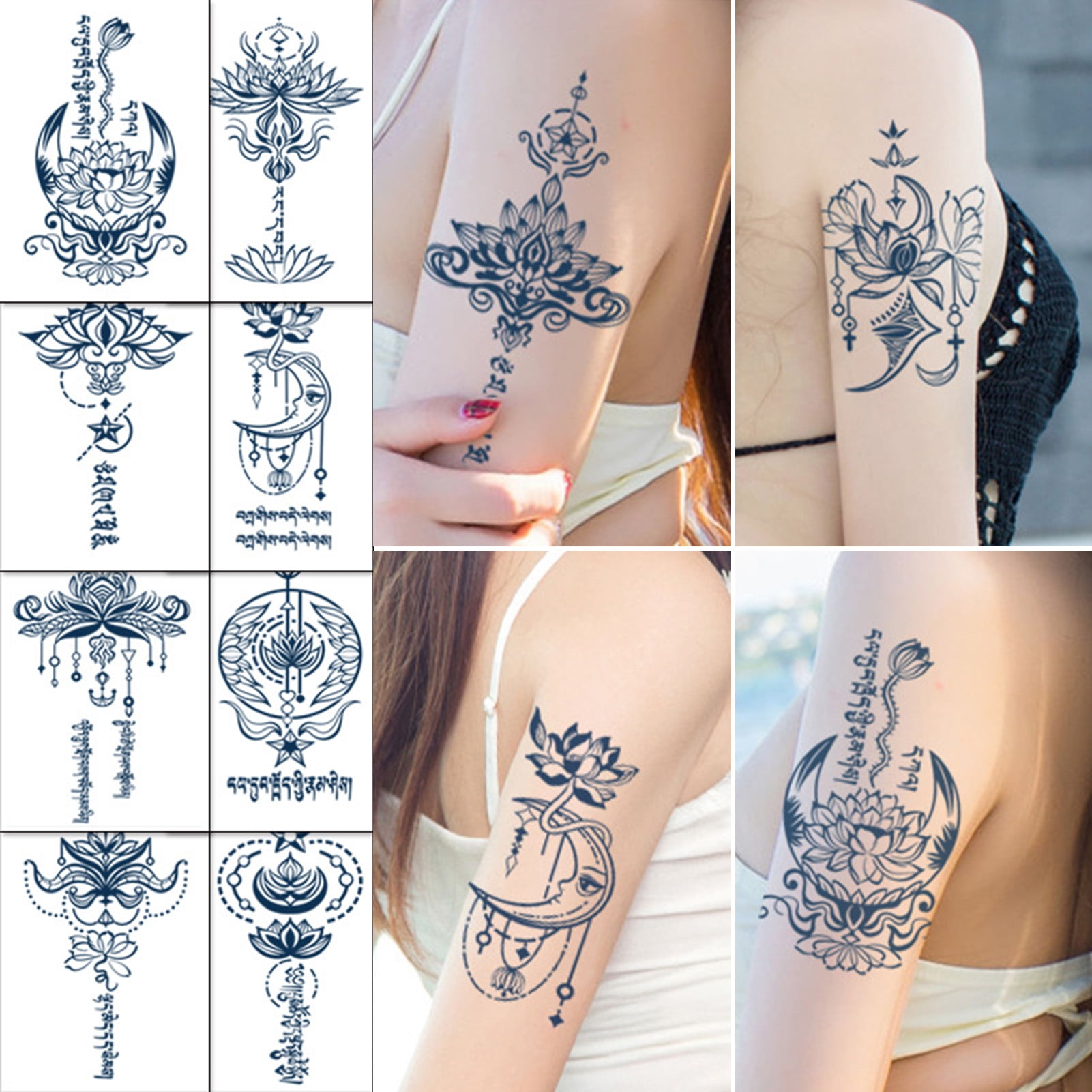 FLW Lotus Temporary Tattoo Buddha Sanskrit Tattoo Stickers Fake Black  Flower Body Art Tattoo Sticker Waterproof Long Lasting Tattoo Sticker -  