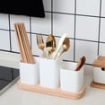 thumbnail image 5 of AYktou Separation Compartments Cutlery Storage Box, Multi-Functional Kitchen Tableware Storage Rack, Chopsticks Cup Holders DIY Cutlery Racks Fork Spoon Draining Cage Kitchen Organizer, White, 5 of 7