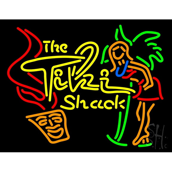 Tiki Shack LED Neon Sign 15 x 19 - inches, Clear Edge Cut Acrylic Backing, with Dimmer - Bright and Premium built indoor LED Neon Sign for Bar decor.