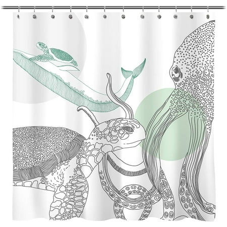 Sunlit Designer Ocean Animals White Fabric Shower Curtain with Sea Turtle Whale Octopus Tentacles Marine Life Scenery Abstract Sketch Art - Green Gray Black | Walmart Canada Sunlit Designer Ocean Animals White Fabric Shower Curtain with Sea Turtle Whale Octopus Tentacles Marine Life Scenery Abstract Sketch Art - Green Gray Black | Walmart Canada