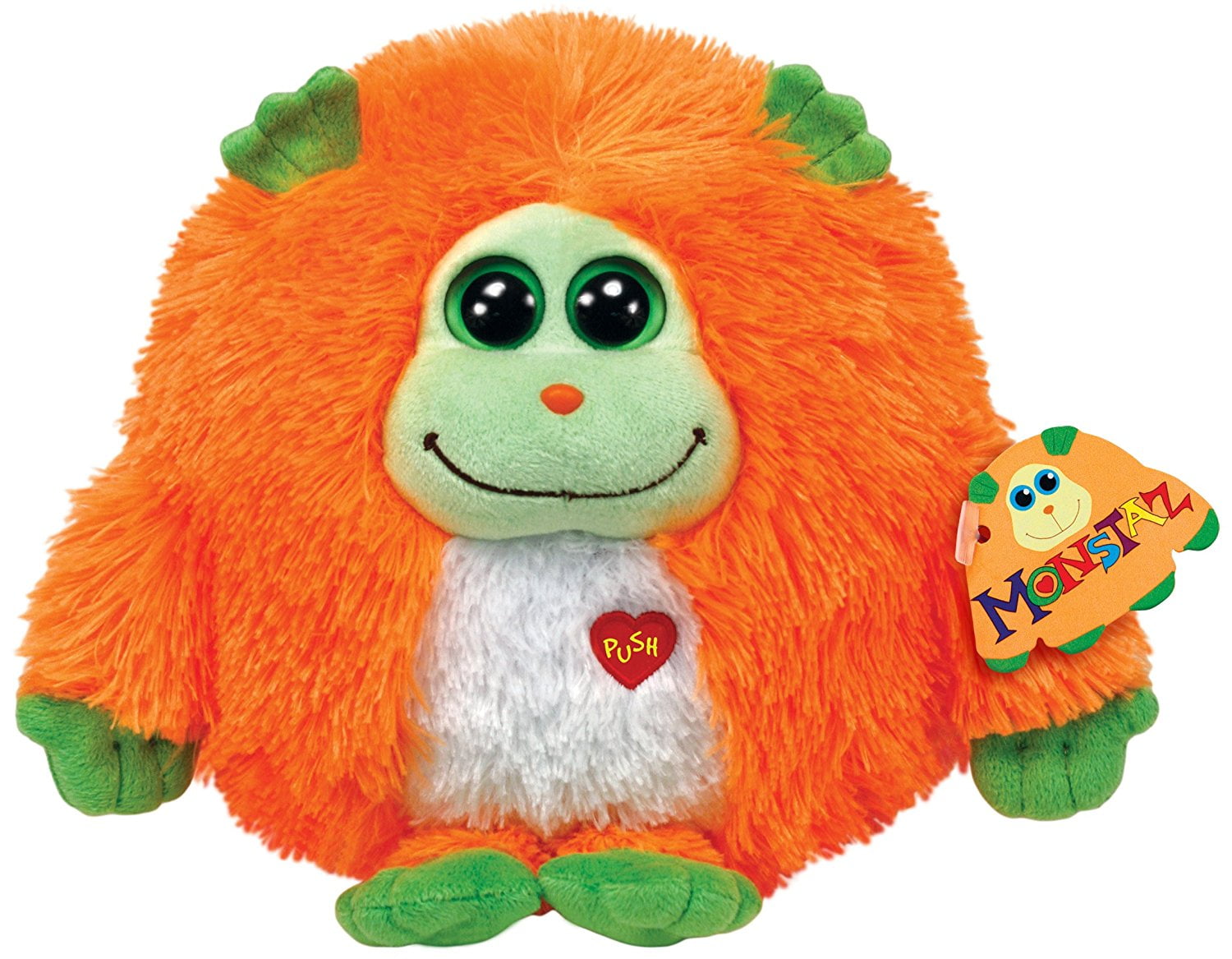 Chester Plush Toy, Orange/Green, Look for the familiar heartshaped tag
