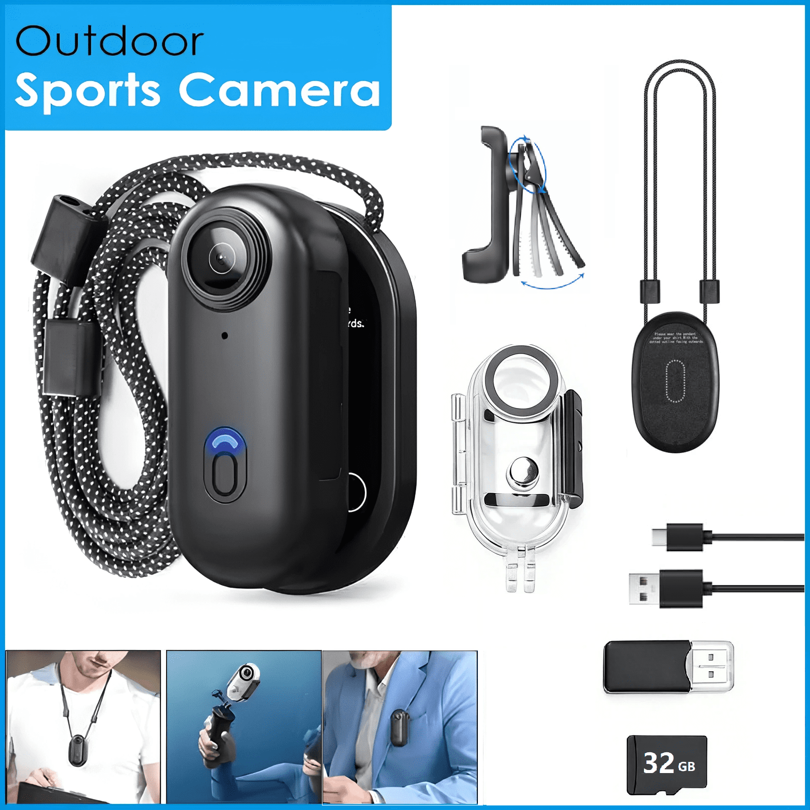 JETO H88 1080P Mini Body Camera with Wifi, Magnetic Clip, Waterproof Case, 32GB Memory Card, Black