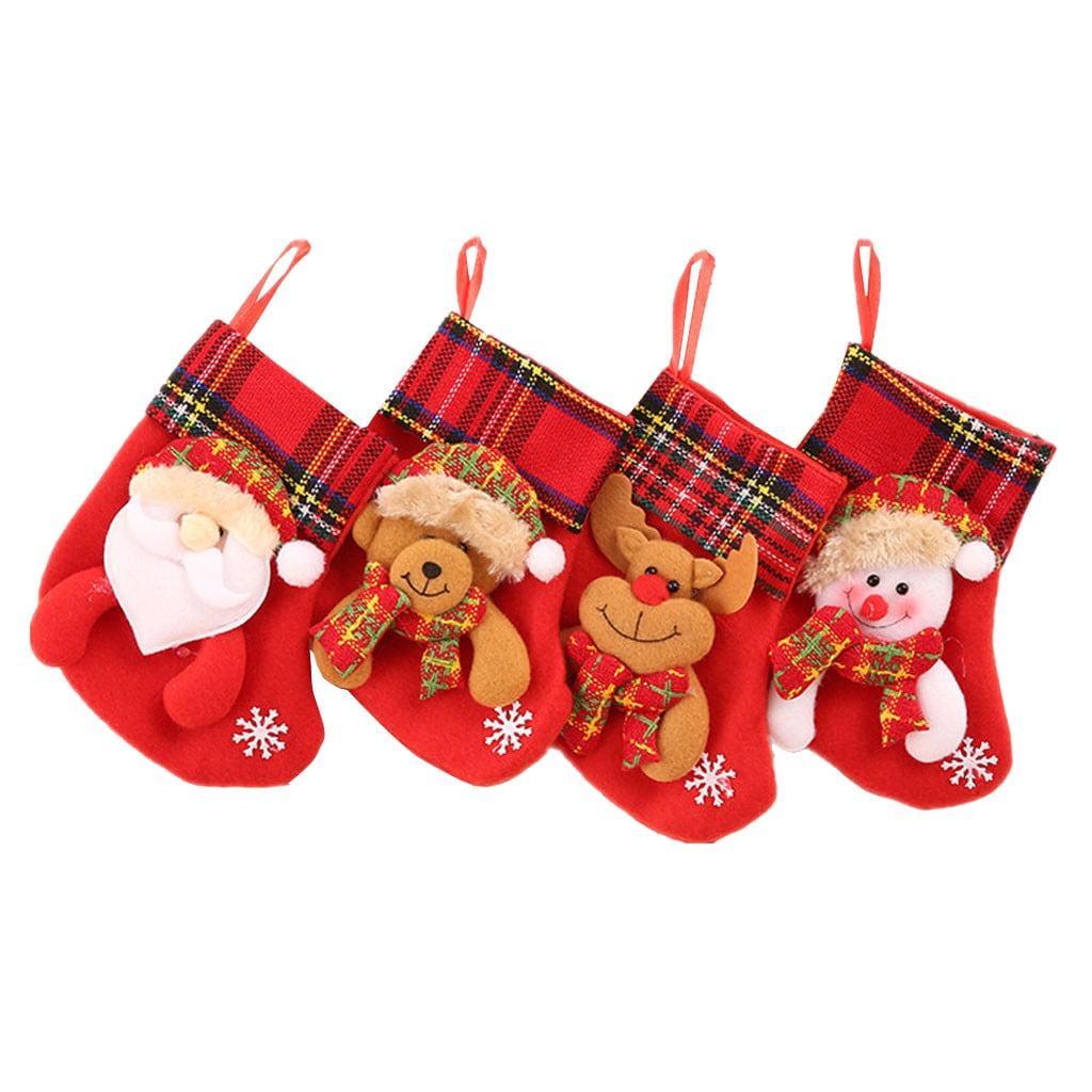 4PC Socks Candy Bag Party Xmas Tree Hanging Decor 16x12cm Christmas Mini Stockings Socks Liners Ankle Socks Sock Slippers Smart Breathable Socks Christmas Decoration A