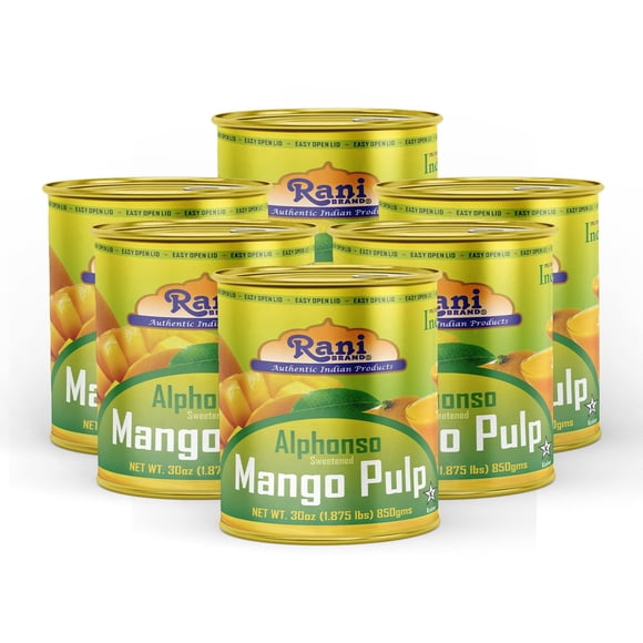 Rani Mango Pulp Puree (Makes Mango Lassi Shakes) Alphonso Sweetened 30oz (1.875lbs) 850g Pack of 6 ~ Kosher | All Natural | NON-GMO | Vegan | No colors | Gluten Free | Indian Origin