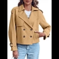 thumbnail image 1 of Chaqueta Gabardina Informal Holgada de Larga con Doble Botonadura y Solapa con Muescas para Mujer, con Bolsillos. Caqui XL, 1 of 8
