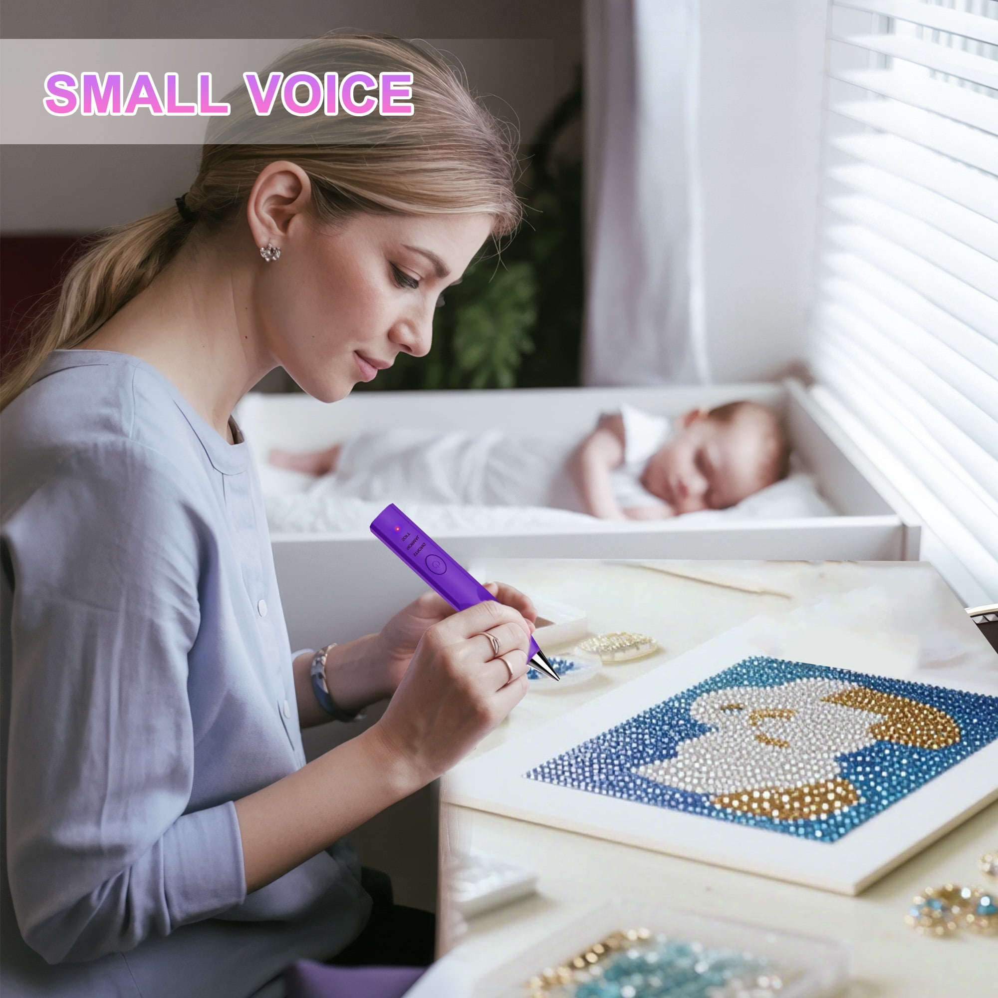Diamond Painting Pen with Vacuum Pump, No Wax Needed, Lightweight Design, 3 Adjustable Suction Mode & Rechargeable, DIY Diamond Art Accessories and Tools(White)
