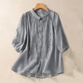 thumbnail image 2 of Elainilye Fashion Tops for Women 2024 Casual Loose T-Shirt 3/4 Sleeve Button Pockets Tops Cotton and Linen Blouse,Gray, 2 of 8