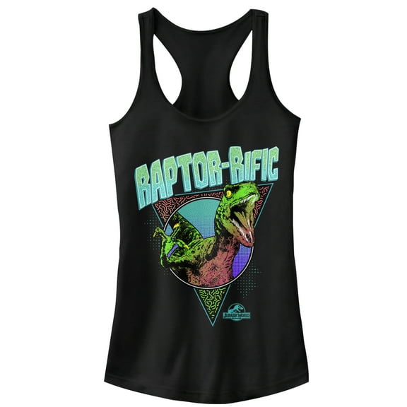 Junior's Jurassic World Retro Raptorrific  Racerback Tank Top Black X Large