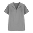 thumbnail image 2 of Women's Summer Solid Color V Neck Loose Fit Business Casual Short Sleeve Linen Shirt Womens Long Sleeve Layering Shirt Long Sleeve Layering T Long Sleeve Undershirts for Women Shirts Women for Striped, 2 of 8