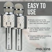 Mockins 2 Pack Silver Portable Microphones | Built in Bluetooth Speaker and Recording Mic