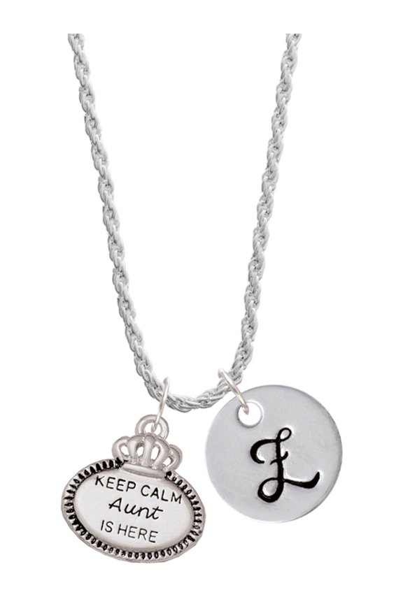 Silvertone Keep Calm Aunt is Here Silvertone Script Initial Disc - Z - Charm Necklace, 20"+3"