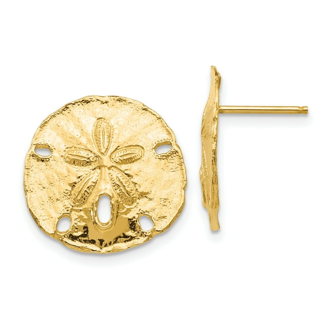 14k Yellow Gold Large Sanddollar Earrings Ball Button Animal Sea Life