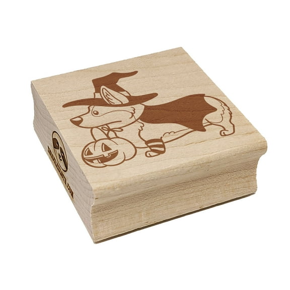 Corgi Trick-or-Treating Witch Costume Halloween Square Rubber Stamp Stamping Scrapbooking Crafting - Small 1.25in