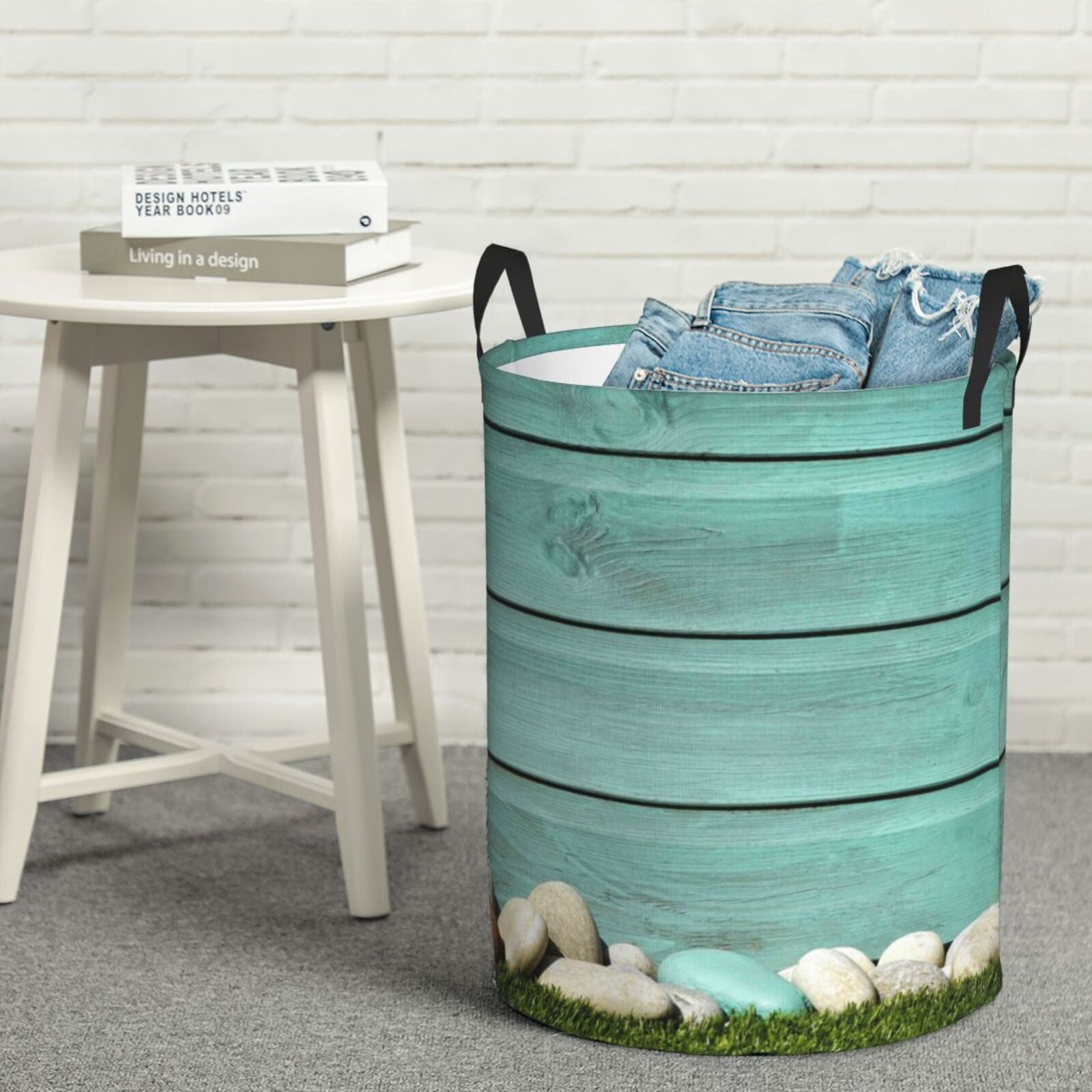 Picia Wood Grain Large Laundry Basket, Waterproof, Freestanding Laundry Hamper, Collapsible Tall Clothes Hamper with Extended Handles-