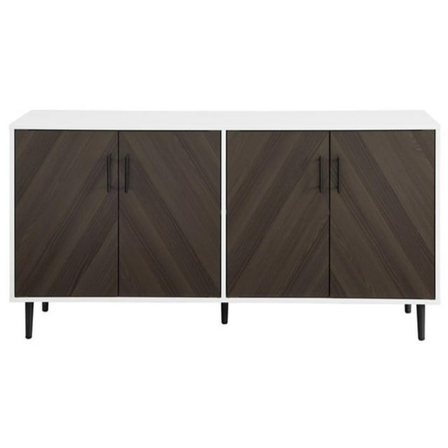 Pemberly Row Meuble Télé de Style Mi-Siècle Moderne de 58 Pouces en Faux Assortiments, Brun et Blanc
