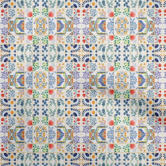 oneOone Rayon Teal Blue Fabric Block Craft Projects Decor Fabric Printed By The Yard 56 Inch Wide-M4