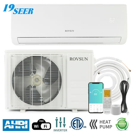ROVSUN Wifi Enabled 18,000 BTU Mini Split AC/Heating System with Inverter, 19 SEER 230V Energy Saving Ductless Split-System Air Conditioner with Pre-Charged Condenser, Heat Pump & Installation Kit